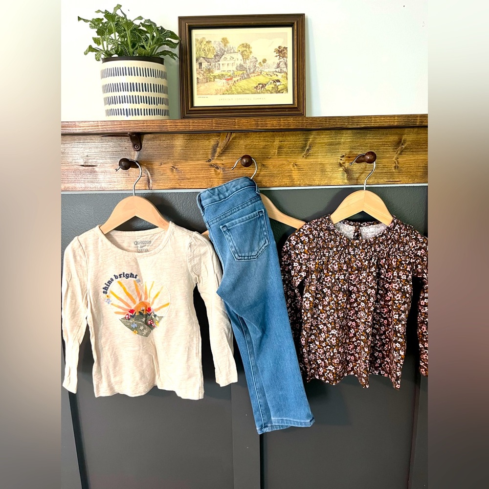 **4-piece bundle** — Jeans plus 3 long sleeve tees.